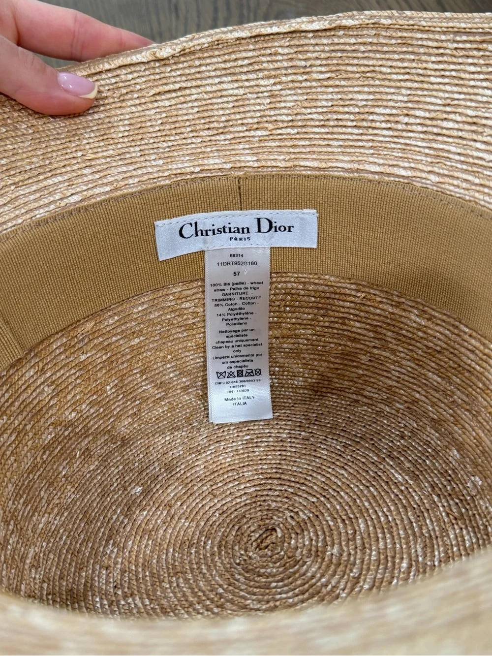 Dior Straw Bucket Hat in Natural with Navy Band